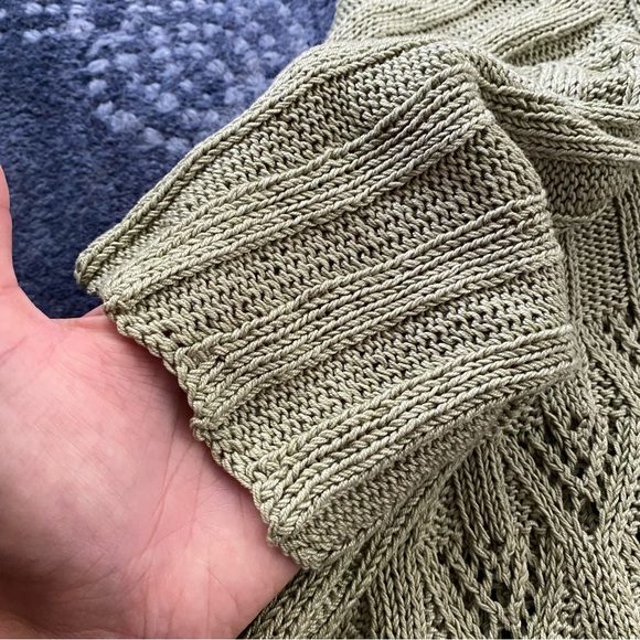 🌿 CASUAL GREEN CROCHET KNIT SHIRT SLEEVE TOP! - Picture 9 of 10